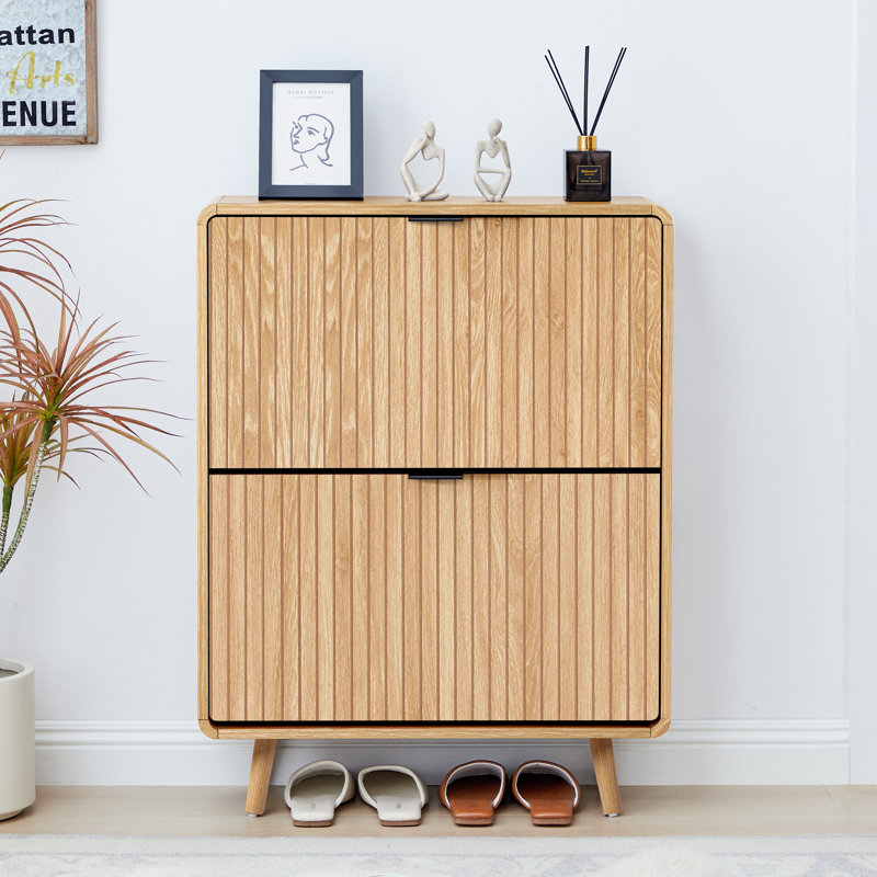 Armoire de rangement pour 12 paires de chaussures, Bois naturel