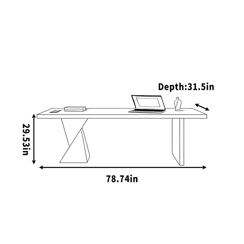 Minimalist desk for home study with special-shaped, 29.53" H x 78.74" W x 31.5" D