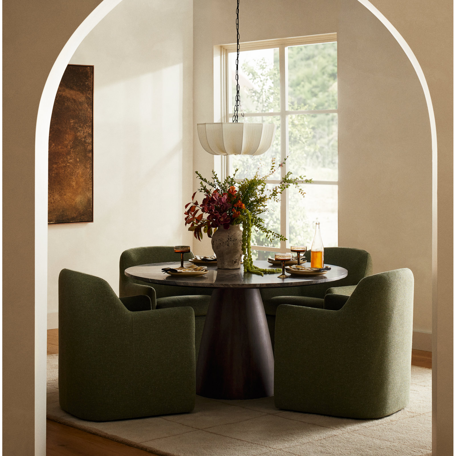 Mellonia Round Genuine Marble Dining Table, 30"H x 54"L x 54"W, Brown