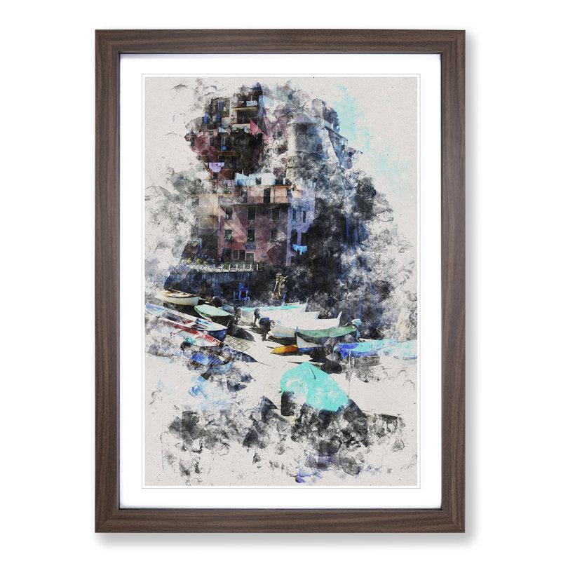Cinque Terre in Italy Vol.1 - Picture Frame Painting, 90cm H x 65cm W x 2cm D, Walnut Framed