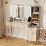 Makeup Vanity with 3 Colors LED Lighted Mirror & Power Outlet for Bedroom