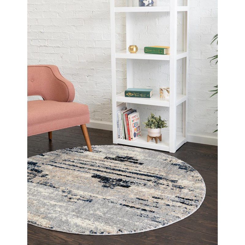 Tapis gris à motif géométrique Tucson, Rond 3 pi