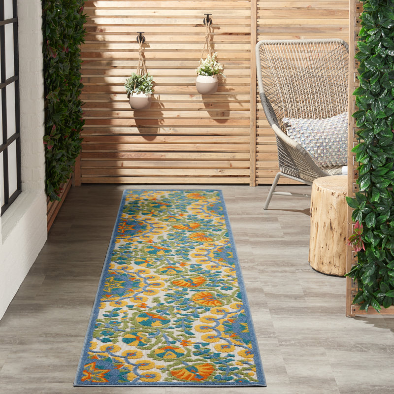 Adalia Floral Green/Yellow/Blue Indoor/Outdoor Area Rug, Runner 2'3" x 10'