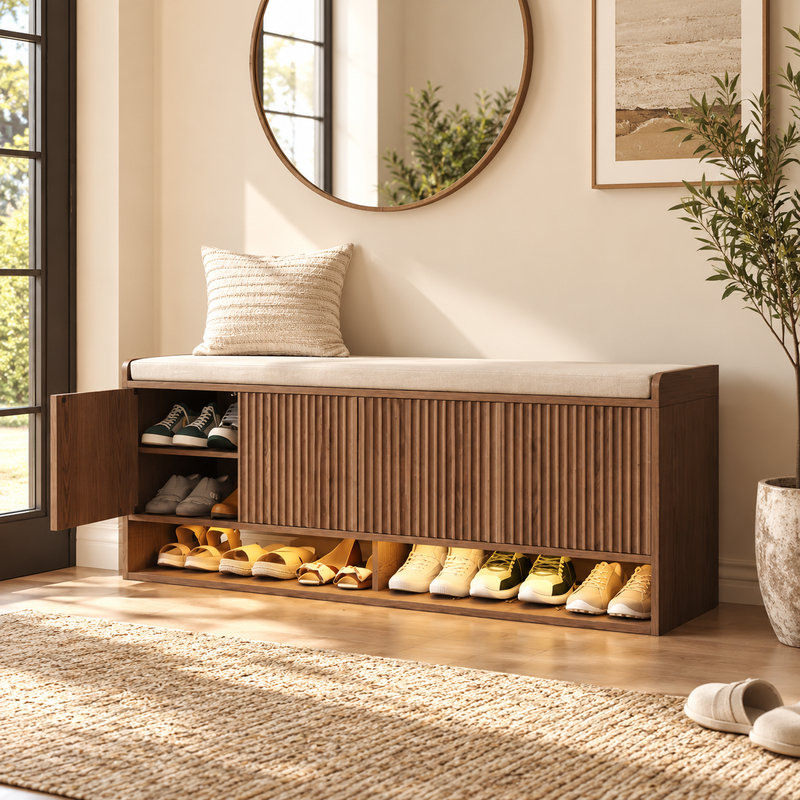 Solid Wood Shoe Storage Bench, 47.24"W, Natural