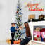 Arbre enneigé 5 pi, 100 lumières blanches chaudes, 263 pointes, base en métal, support de Noël, support, espaces restreints