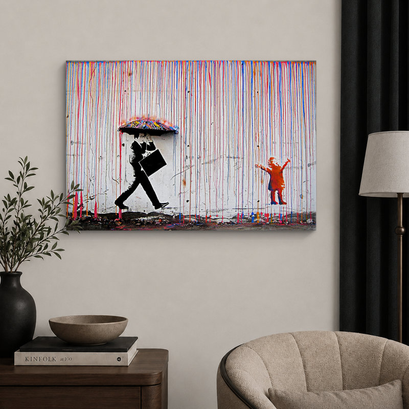 Banksy, arc-en-ciel coloré, un homme et une fille graffiti, Street Art Home Decor, impression sur toile, H 32 po x l 48 po