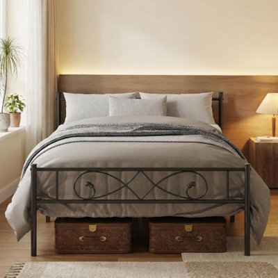 Platform Bed Frame with Unique Fist Design Headboard, Metal Frame, Under Bed Storage, No Box Spring Required, Noise-Free, Easy Assembly, Black