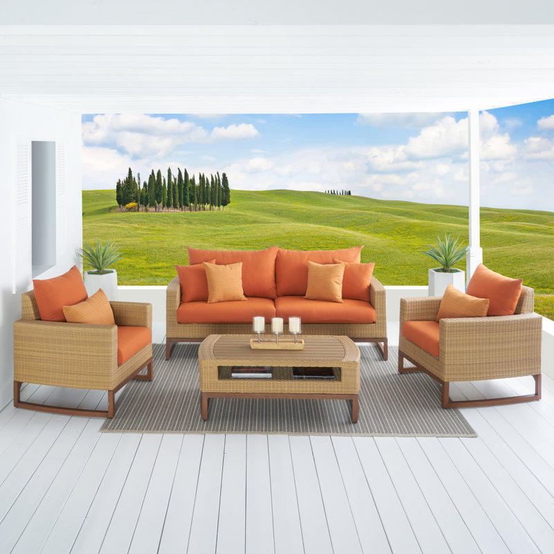 Tullio 4 - Person Patio Conversation Set with Sunbrella® Cushions, Spectrum Cayenne Sunbrella® Plainweave