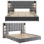 Cadre de lit plateforme rembourré Kelpforest King Size avec applique murale et port USB, large tête de lit en velours, 12 lattes en bois massif, sommier non requis, lit moderne avec station de recharge