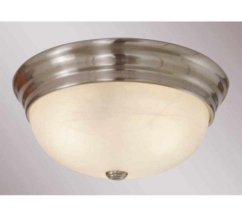 2-Light Indoor 13"W Brushed Nickel Simple Round Flush Mount with White Alabaster Glass Bowl Shade, Brushed Nickel