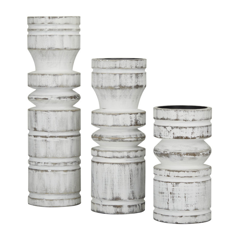 Wood Tabletop Candlestick, White Wash