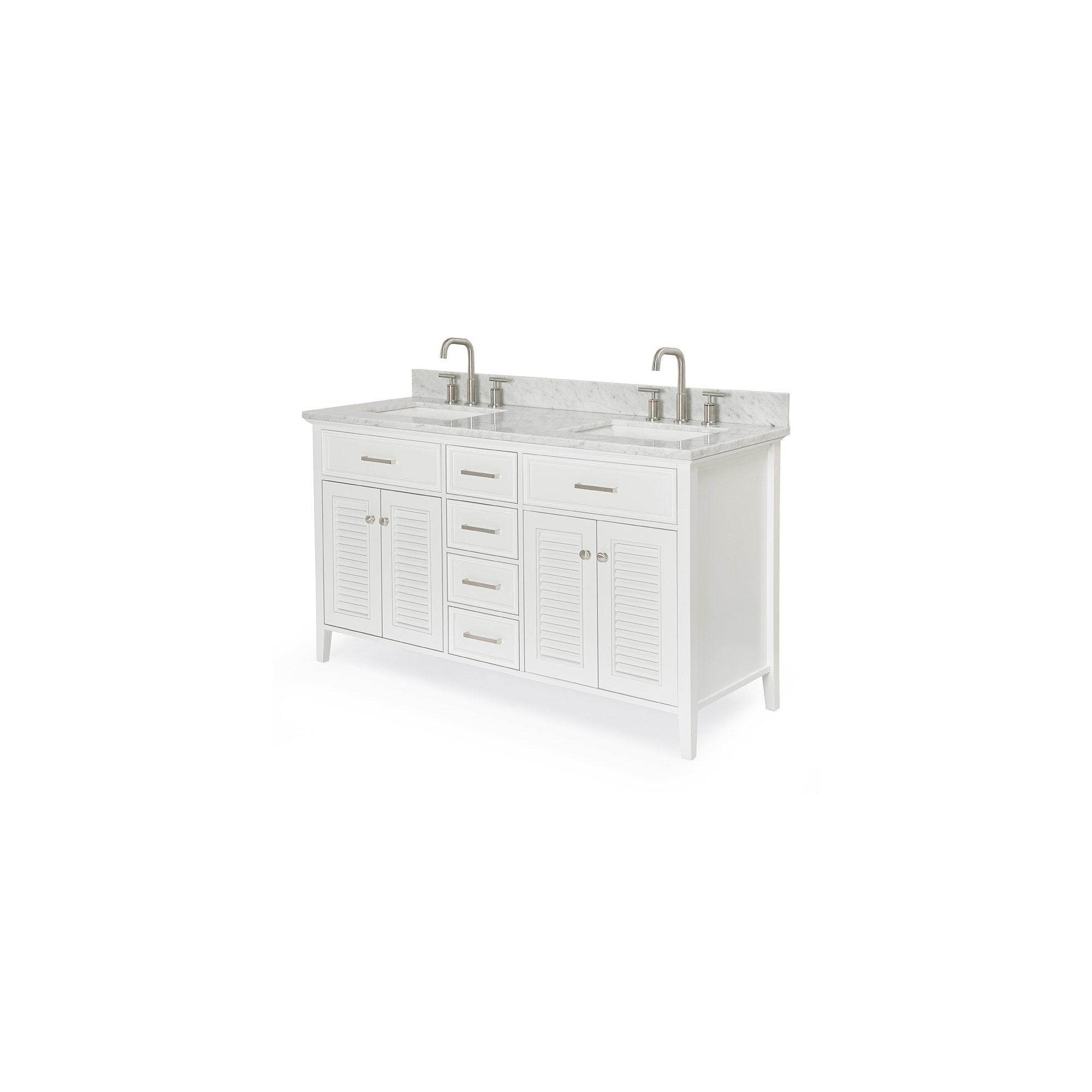 73'' Double Bathroom Vanity, White, 61", Rectangular