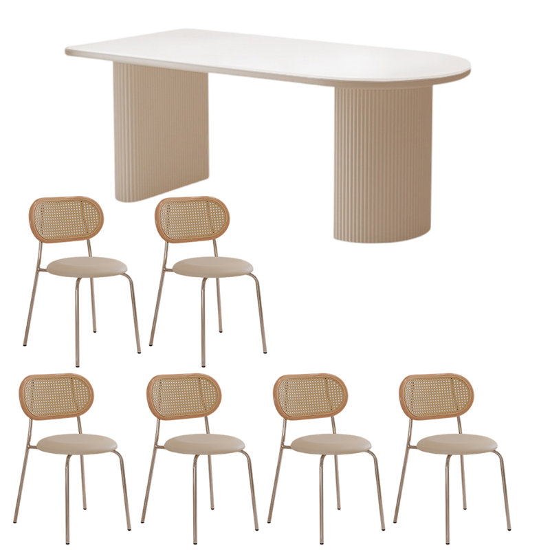 Ensemble de table de salle à manger simple de style français, Blanc, Brown;Silver;Off-white