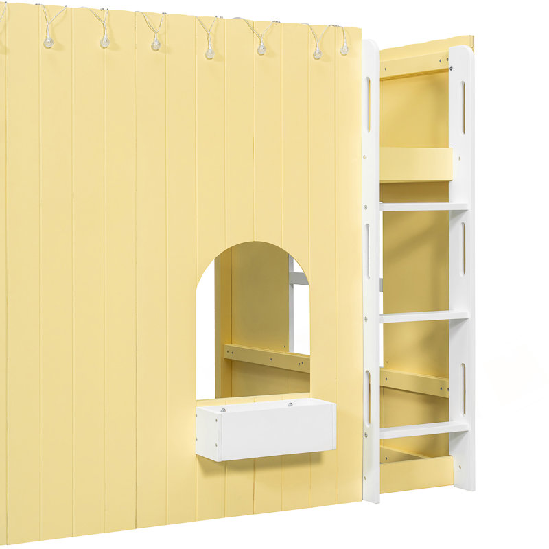 Lit mezzanine pour enfant (taille standard) avec guirlande lumineuse DEL et espace de jeu