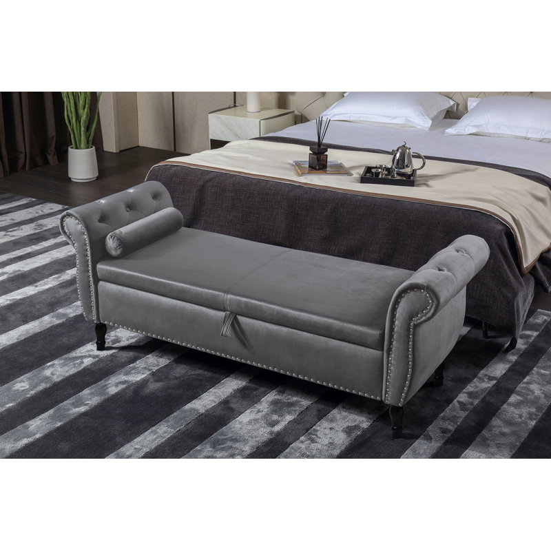 McCrackin Velvet Ottoman, Gray Velvet