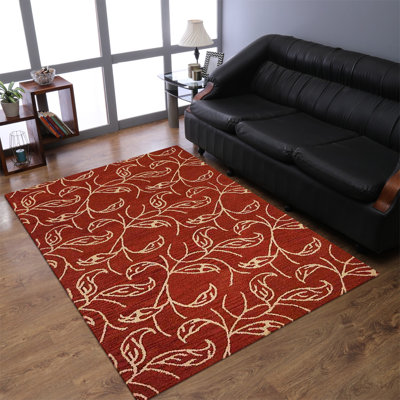 Loren Hand Tufted Wool Eco-Friendly Area Rugs - Rectangle, Red Beige Color, Floral Modern Design, High Pile Thick Handmade Anti Skid Area Rugs for Living Room, Bed Room 