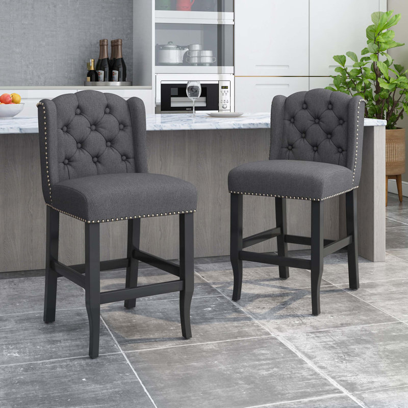 Tabourets à oreilles capitonnés en tissu, Tabouret de comptoir (siège d'une hauteur de 27 p, Gris anthracite