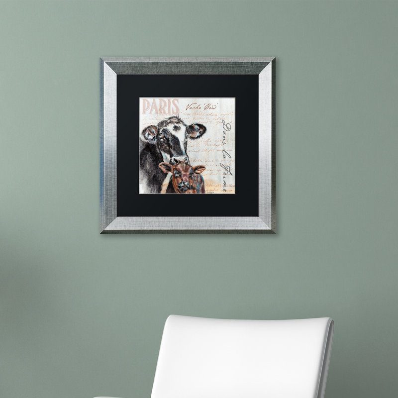 « à la ferme cow » par jennifer redstreake, reproduction d’art encadrée, H 11 po x l 14 po x P 0,5 po, Cadre argenté