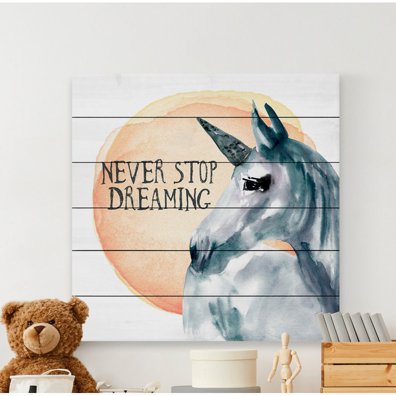'Never Stop Dreaming' Print On White Wood, 18" H x 18" W x 1.5" D