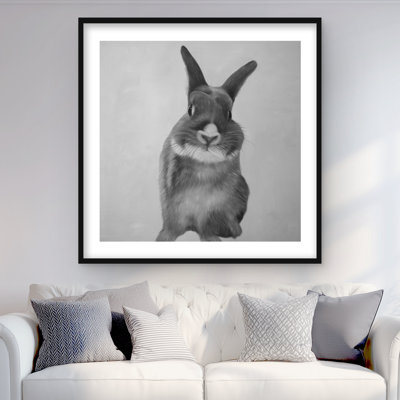 Drôle de lapin gris - animaux de compagnie encadré blanc