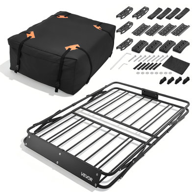 Panier de toit avec porte-bagages, 51 x 36 x 4 po, panier de toit robuste avec conception pliable, capacité de 200 lb, porte-bagages de voiture facile à installer toutes saisons, ajustement universel pour voiture de camion VUS