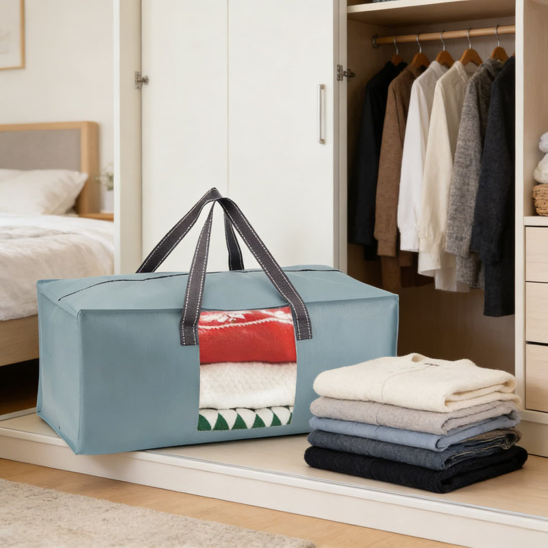 Heavy Duty Moving And Storage Bags With Transparent Window And Lids, 4 Pack Reusable Alternative To Cardboard Boxes For Clothes, Blankets, And Holiday Decor