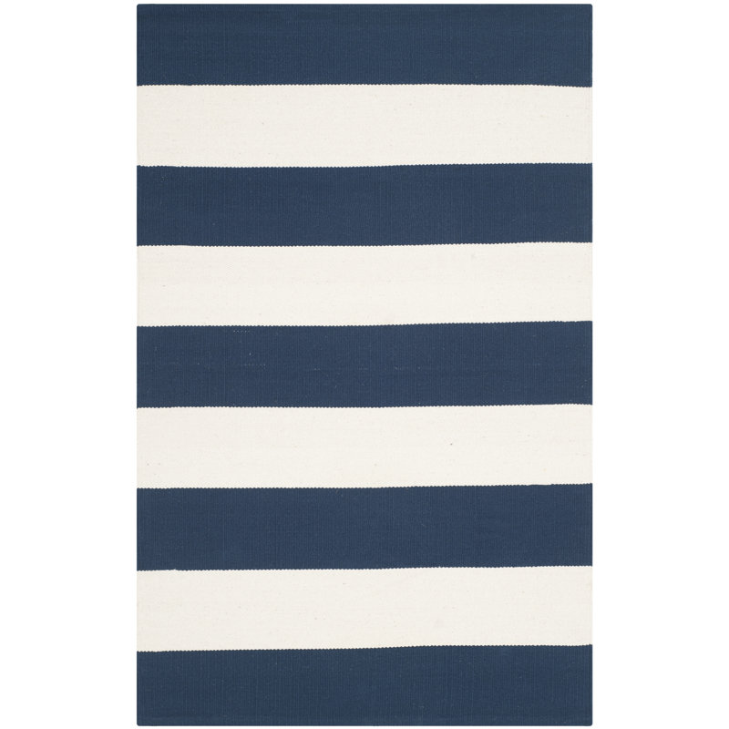 Brookvale Striped Handmade Flatweave Cotton Navy/Ivory Area Rug, Rectangle 2'6" x 4'