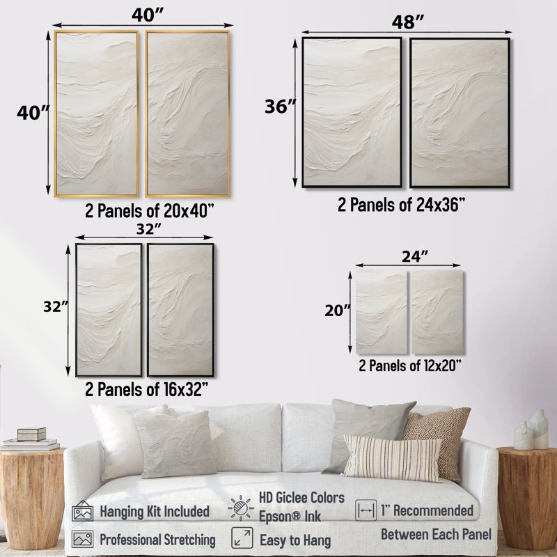 Clate - Beige Printed Wall Art 2-Pieces, Floater Framed Print without Mat, 36" H x 48" W, Gold