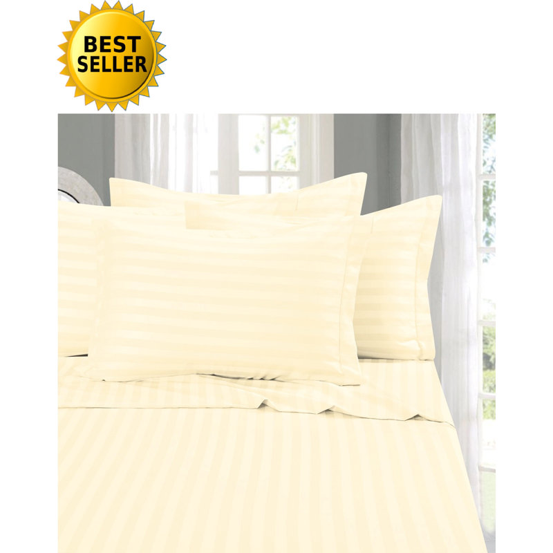 Ensemble de literie à rayures damassées 6 pièces Elegant Comfort, microfibre 1500 fils, infroissable, Beige, Full