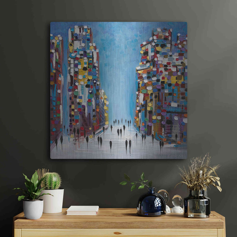 «Cityscape» par Ekaterina Ermilkina, art mural en métal de luxe, 24 po x 24 po