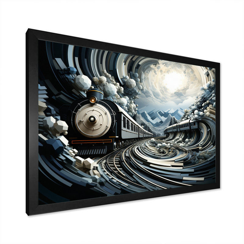 Train Geometric Momentum I - reproduction sur toile, Cadre photo noir, H 16 po x l 32 po x P 1 po