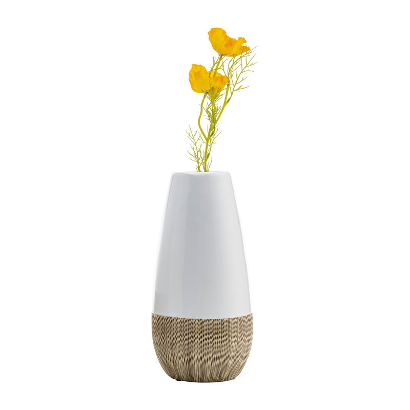 Modern Two-Tone Table Vase For Living Room - Decorative Tall Flower Vase for Tabletops, Office, Bedside, or Home Decor, White