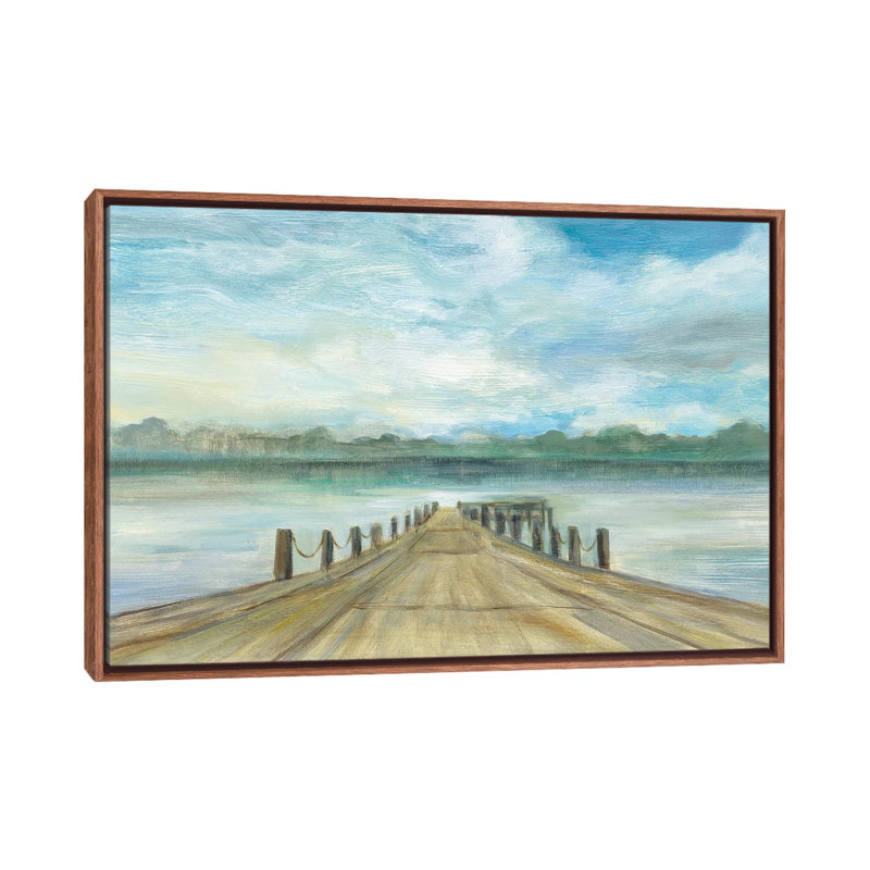 Lake Pier by Silvia Vassileva - Painting, No Mat, 32" H x 48" W x 1.5" D, Classic Wood Framed