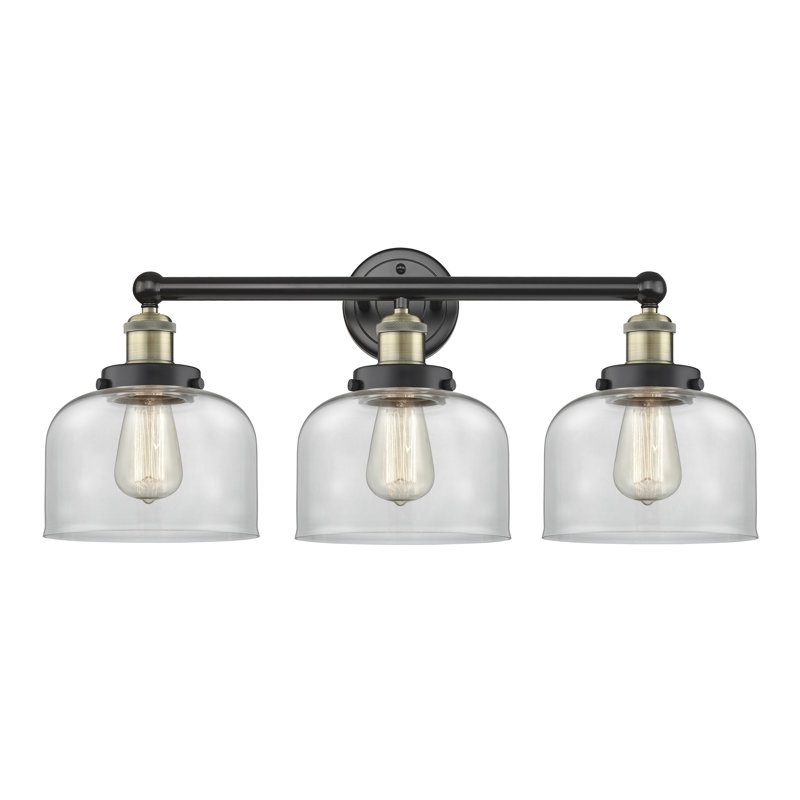 Éclairage pour meuble-lavabo à 3 lumières à intensité variable Raykwan, Transparent, Laiton antique noir