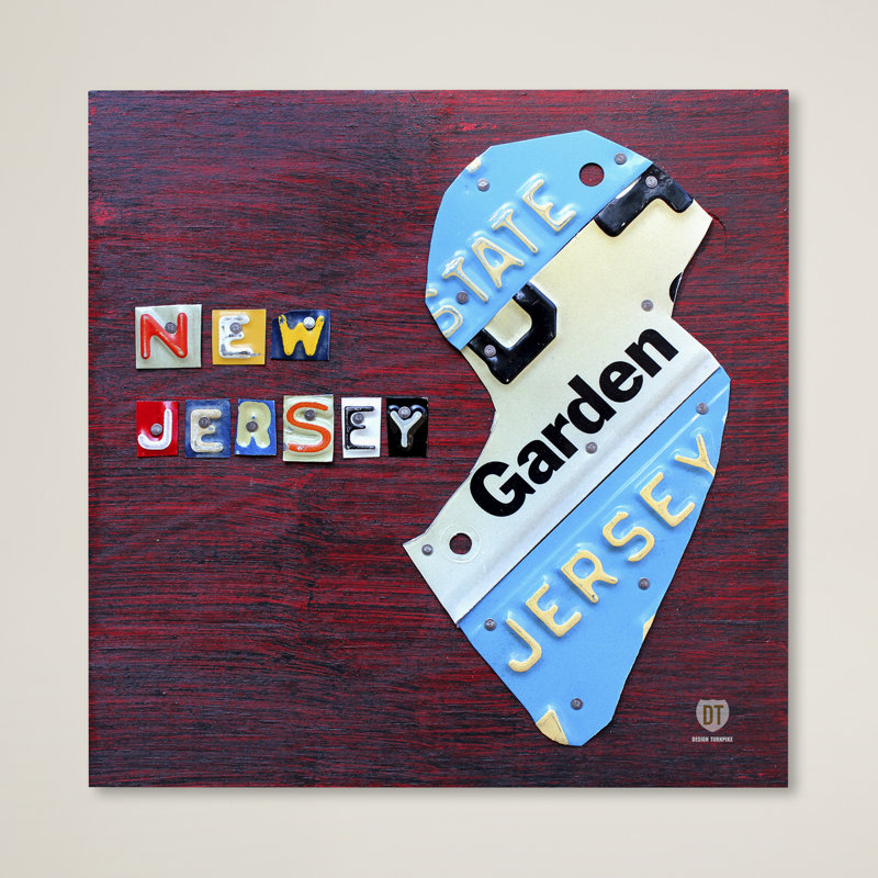 «New Jersey Licence Plate Map» par Design Turnpike, reproduction d'art graphique sur toile, H 14 po x l 14 po x P 2 po