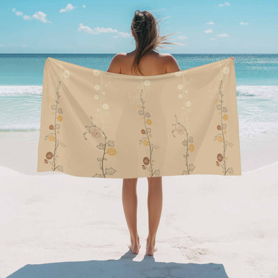 Serviette de plage Fleurs de style japonais Serviettes de bain de piscine Couleur unie Kaki Serviette de plage absorbante Doux Grand Séchage rapide Léger Camping Voyage Sports Yoga Gym Serviettes de bain pour adulte 32 x 63 pouces