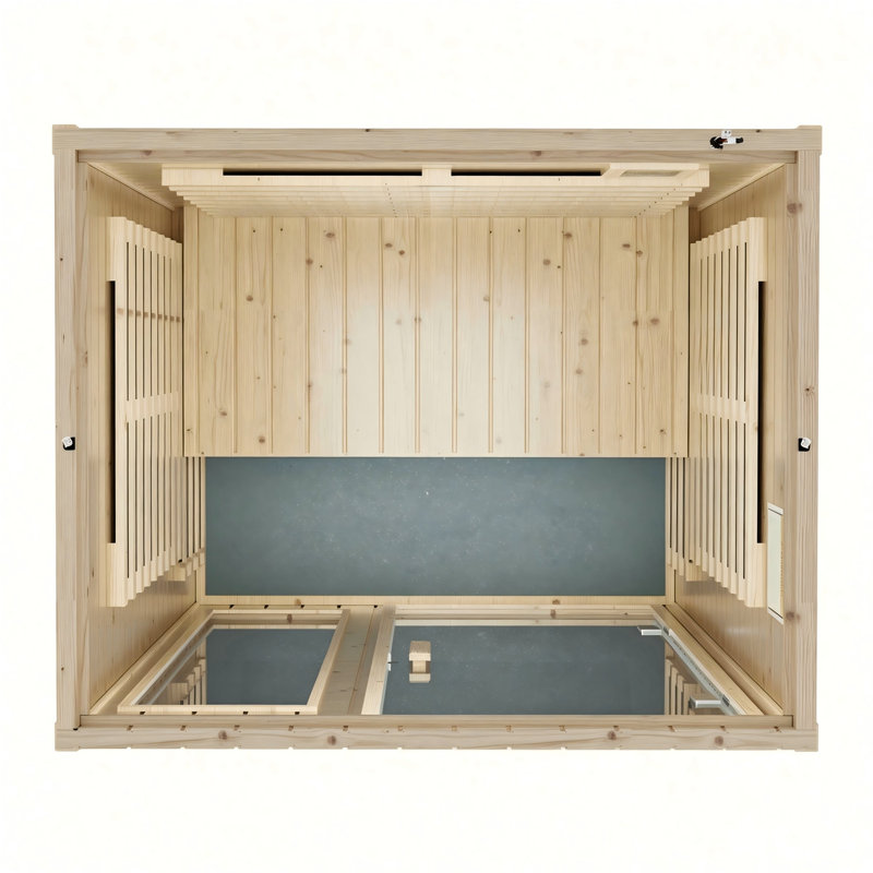 Sauna infrarouge lointain, sauna d'intérieur en épicéa de Norvège de 1850 W avec 6 panneaux chauffants, Brown