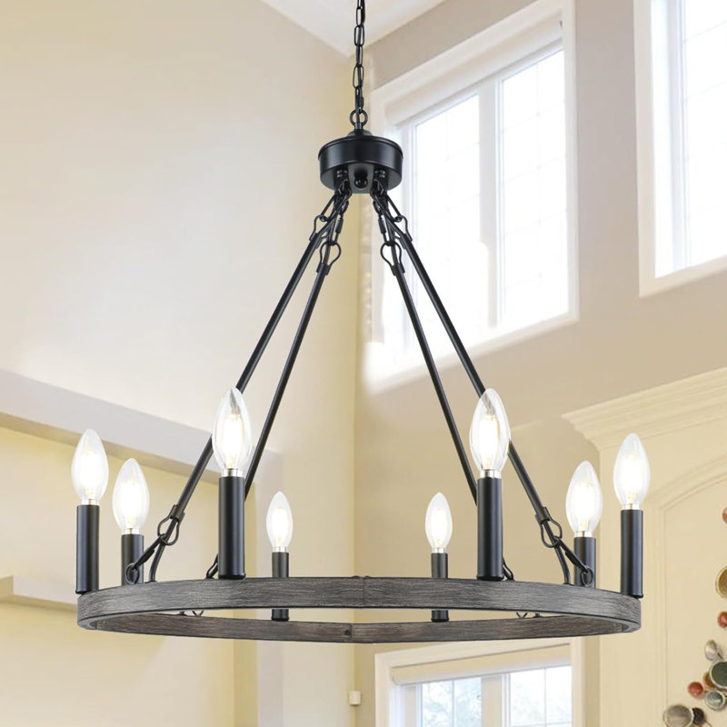Lustre de style campagnard à 8 lumières Moumna, Noir