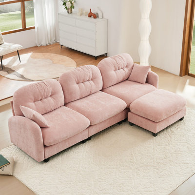 Canapé modulaire modulaire en forme de L avec repose-pieds, tissu chenille de qualité supérieure, conception plissée matelassée, conception ergonomique facile à installer, convient aux chambres à coucher, aux salons, aux coins lecture