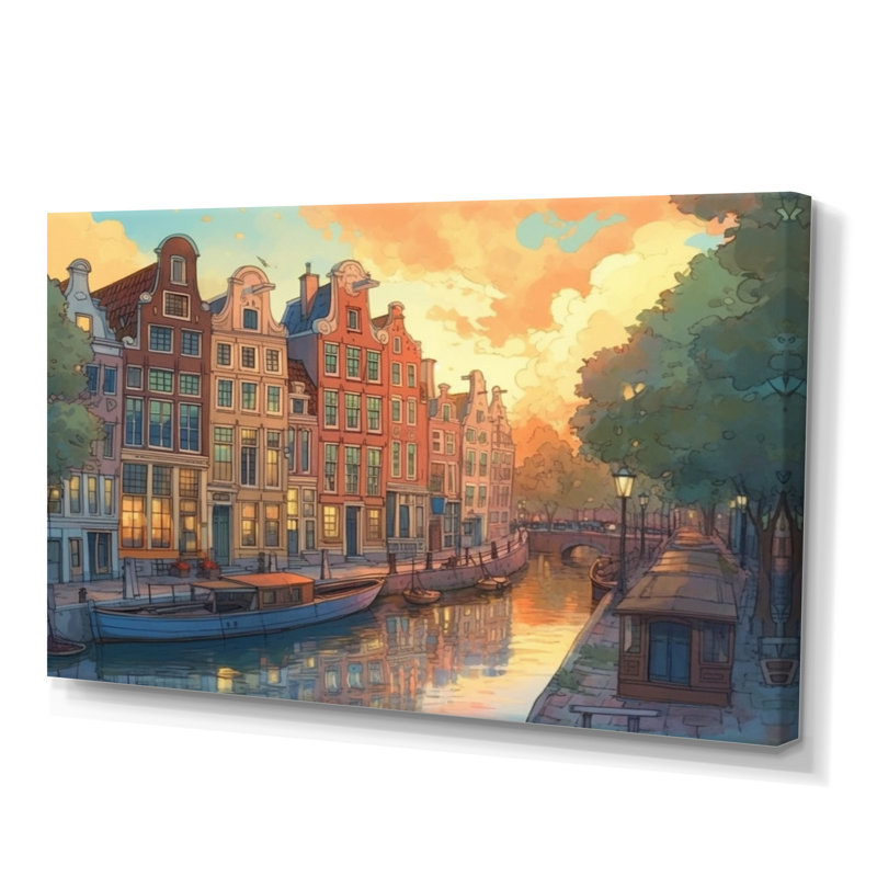 Peaceful Amsterdam I, reproduction d'art sur toile, H 16 po x l 32 po x P 1 po, Toile tendue