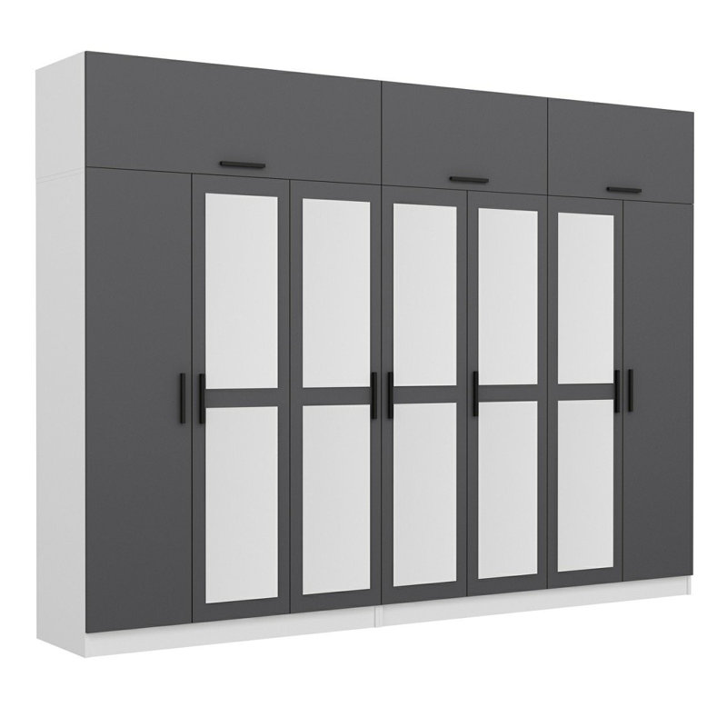 Elina Manufactured Wood Wardrobe, 235cm H x 315cm W x 52cm D, Gray
