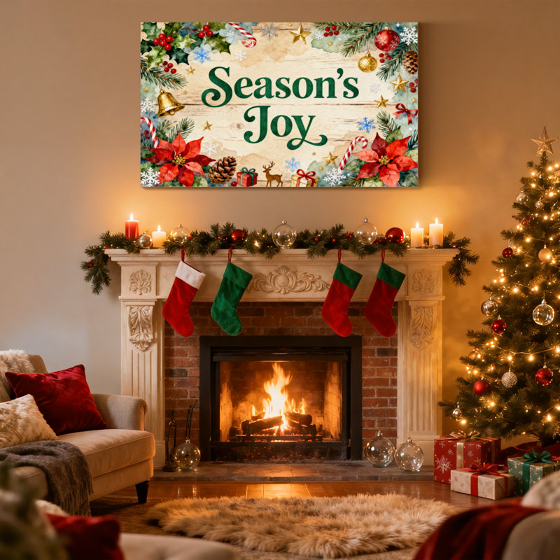 «Christmas Seasons Joy Holiday», ensemble de 3 impressions sur toile, H 16 po x l 24 po