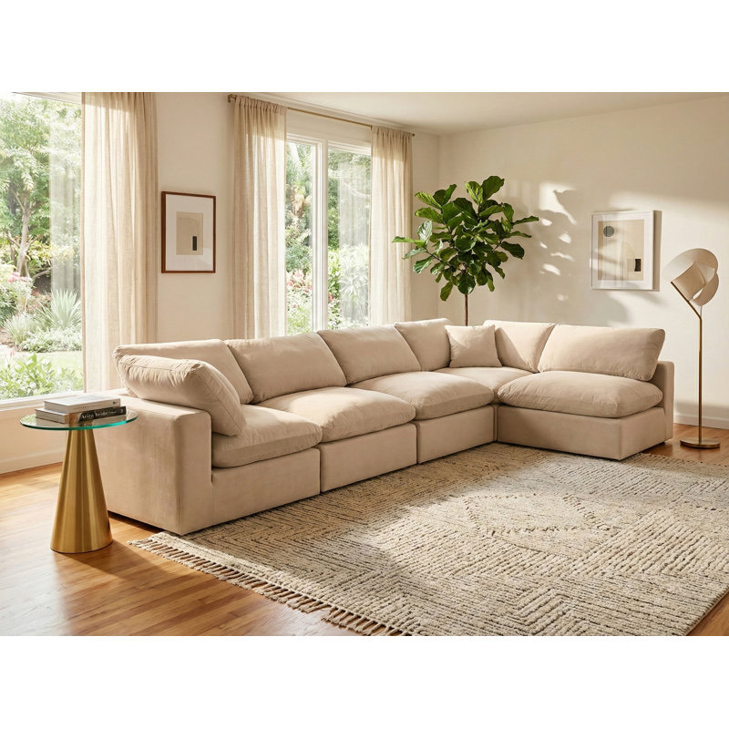 Canapé modulaire réversible en velours de 160 po de large Ivalin, Velours beige