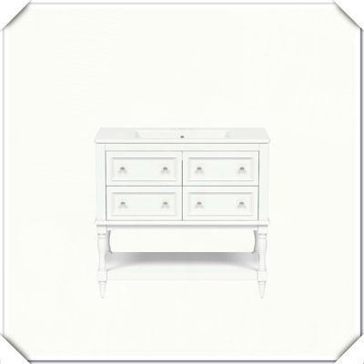 Solid Wood Freestanding Vanity With Undermount Ceramic Sink Drawers