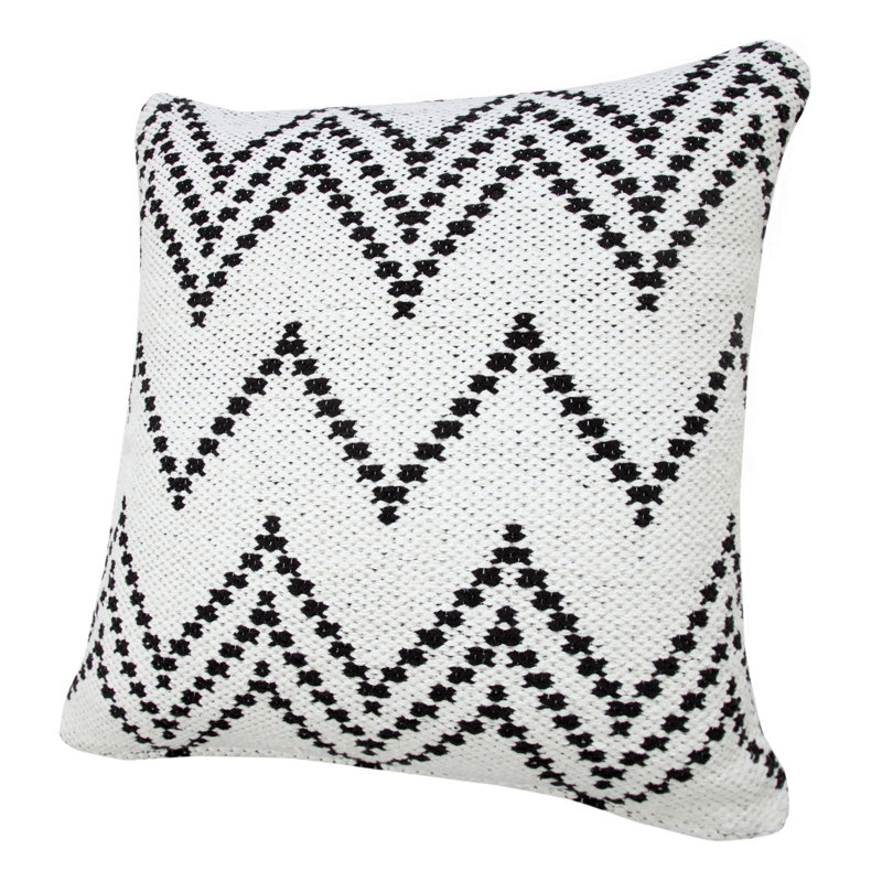 20" Square Black and White Cotton Chevron Throw Pillow
