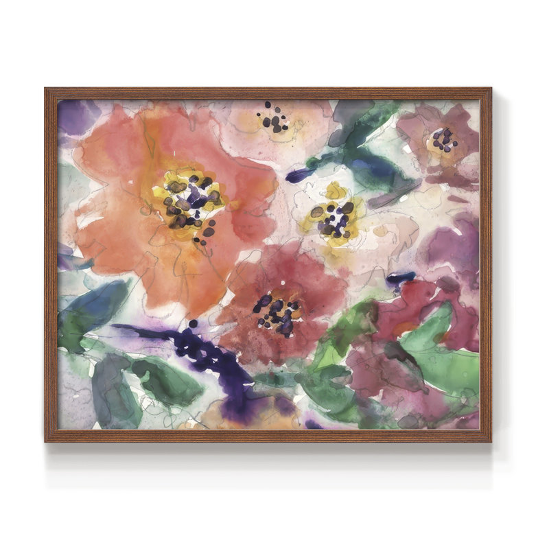 Motif floral glamour II - reproduction encadrée, H 22 po x l 28 po, Noyer