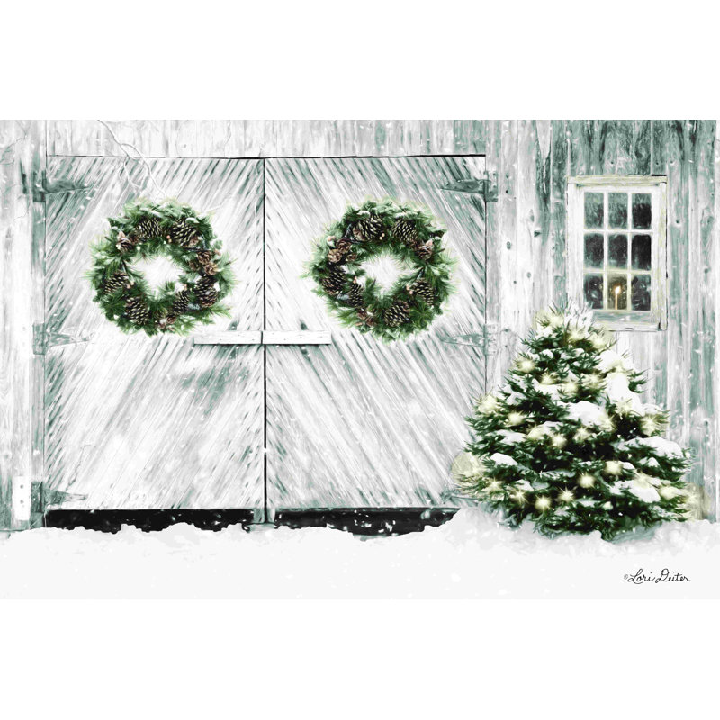 Christmas Barn Barn Doors - impression sur toile tendue, H 8 po x l 12 po