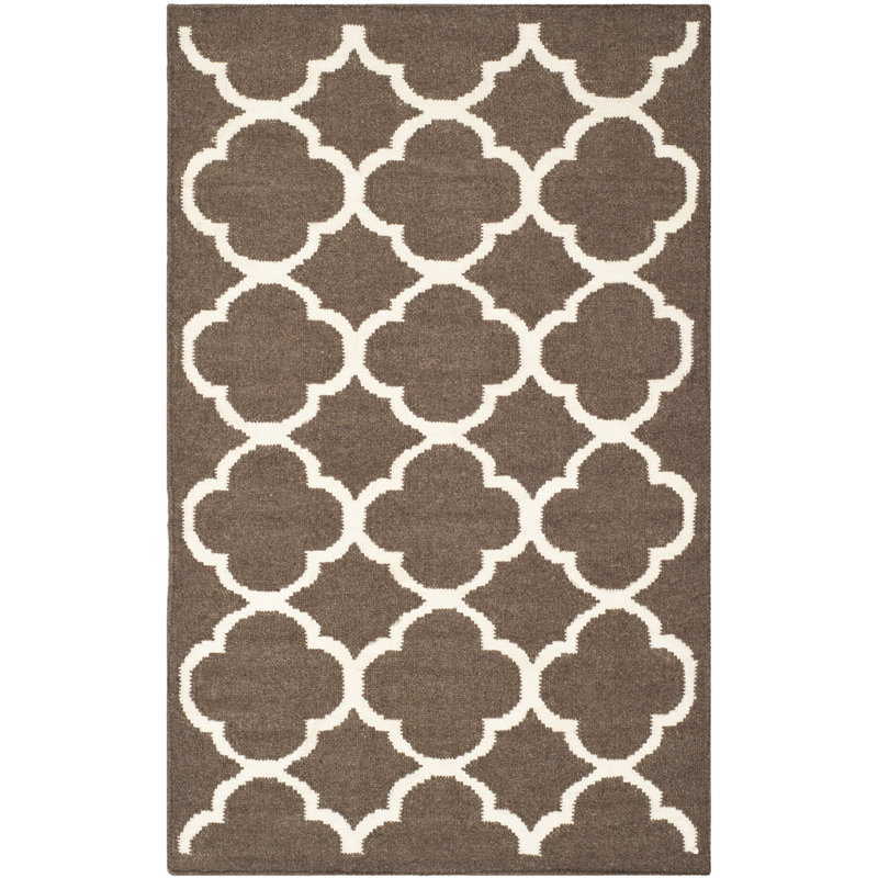 Rodgers Hand Woven Flat Weave Banana Silk/Wool/Cotton Geometric Rug in Brown, Rectangle 3' x 5'