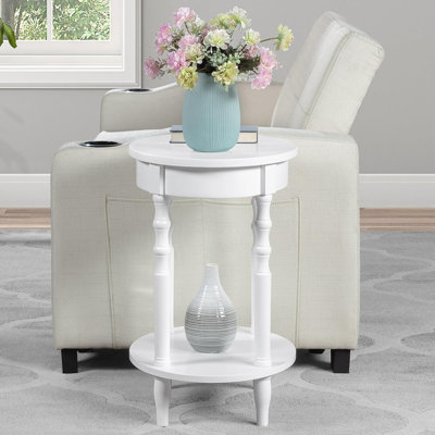 Table de bout Brandi White - Table d'appoint classique avec tiroir et tablette de rangement