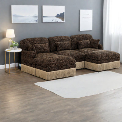 Deep Seat Sofas, 100 Inch Chenille Leopard Modern U Shaped For Home